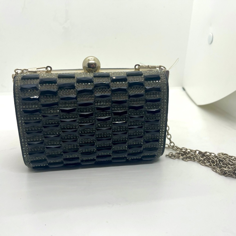 Rhinestone Black Clutch NWT